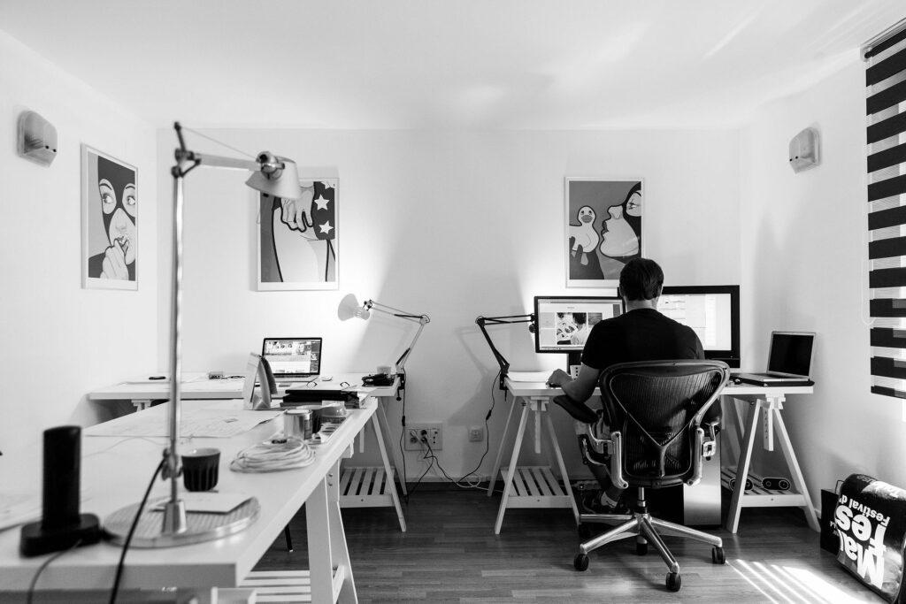 Photograph of the programming team workspace